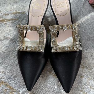 Broche Vivier buckle mules in satin